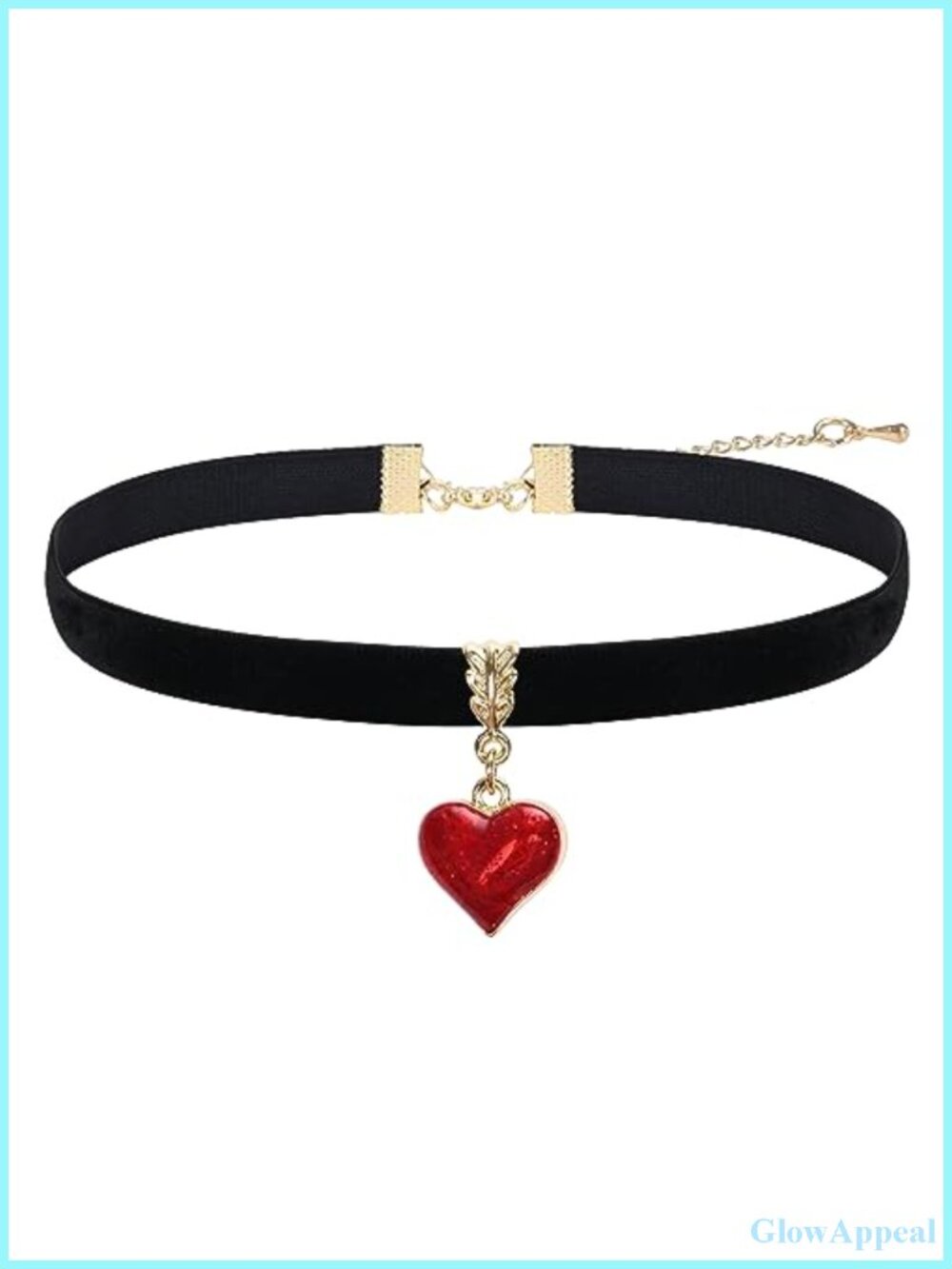 Vintage Velvet Choker Necklace with Drip Oil Heart Pendant Adjustable 10-14"